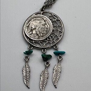 Buffalo coin Silver Dreamcatcher Pendant Necklace